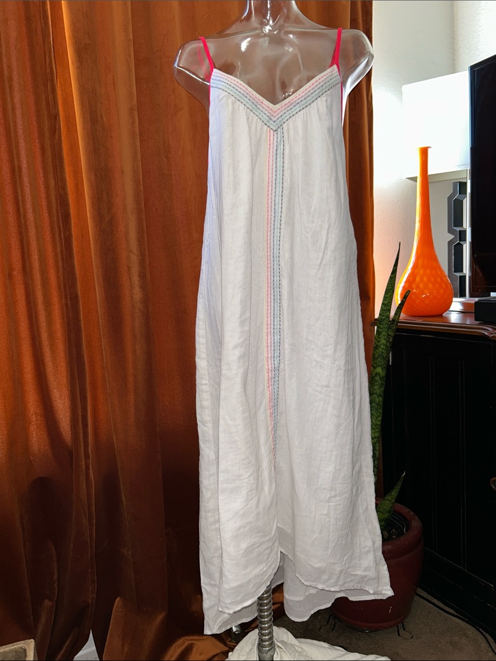 Sundry White Maxi Dress with Pink Straps and Trim